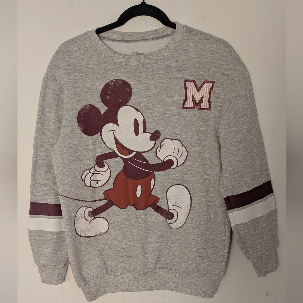Disney Women's Mickey Mouse sweatshirt Crew Neck Size XS Light Gray EUC - Picture 2 of 10